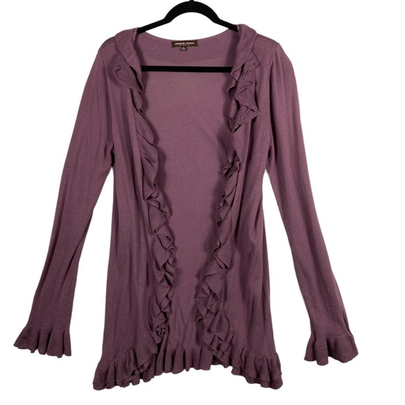 Adrienne Vittadini Ruffle Long Sleeves Cardigan Size Medium - Picture 2 of 8